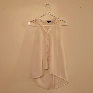 Off White Sheer High Low Button Up